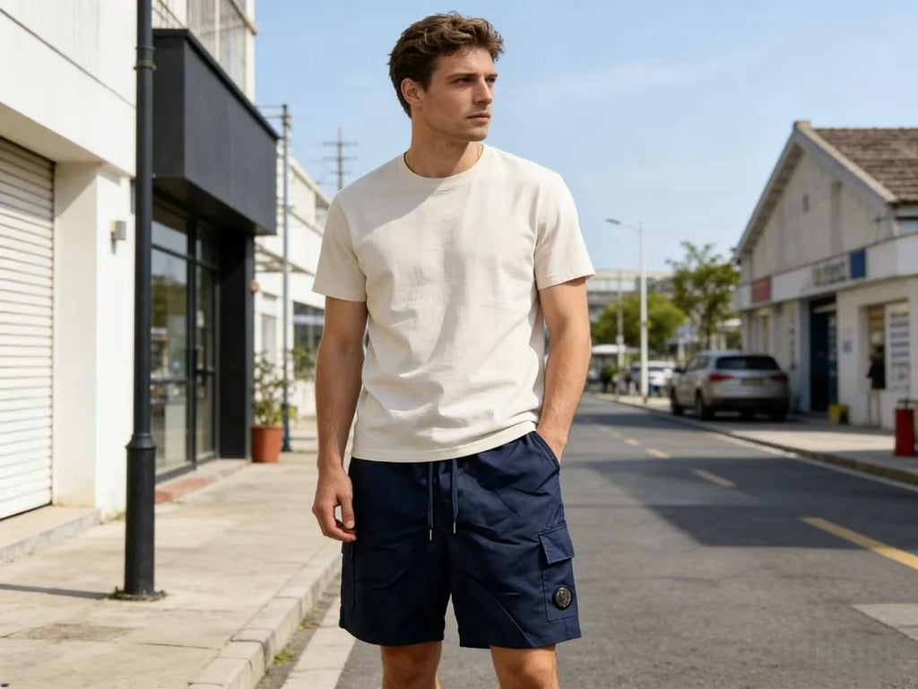 CP couple men's workwear shorts European and American loose summer multi pocket drawstring handsome five quarter pants
