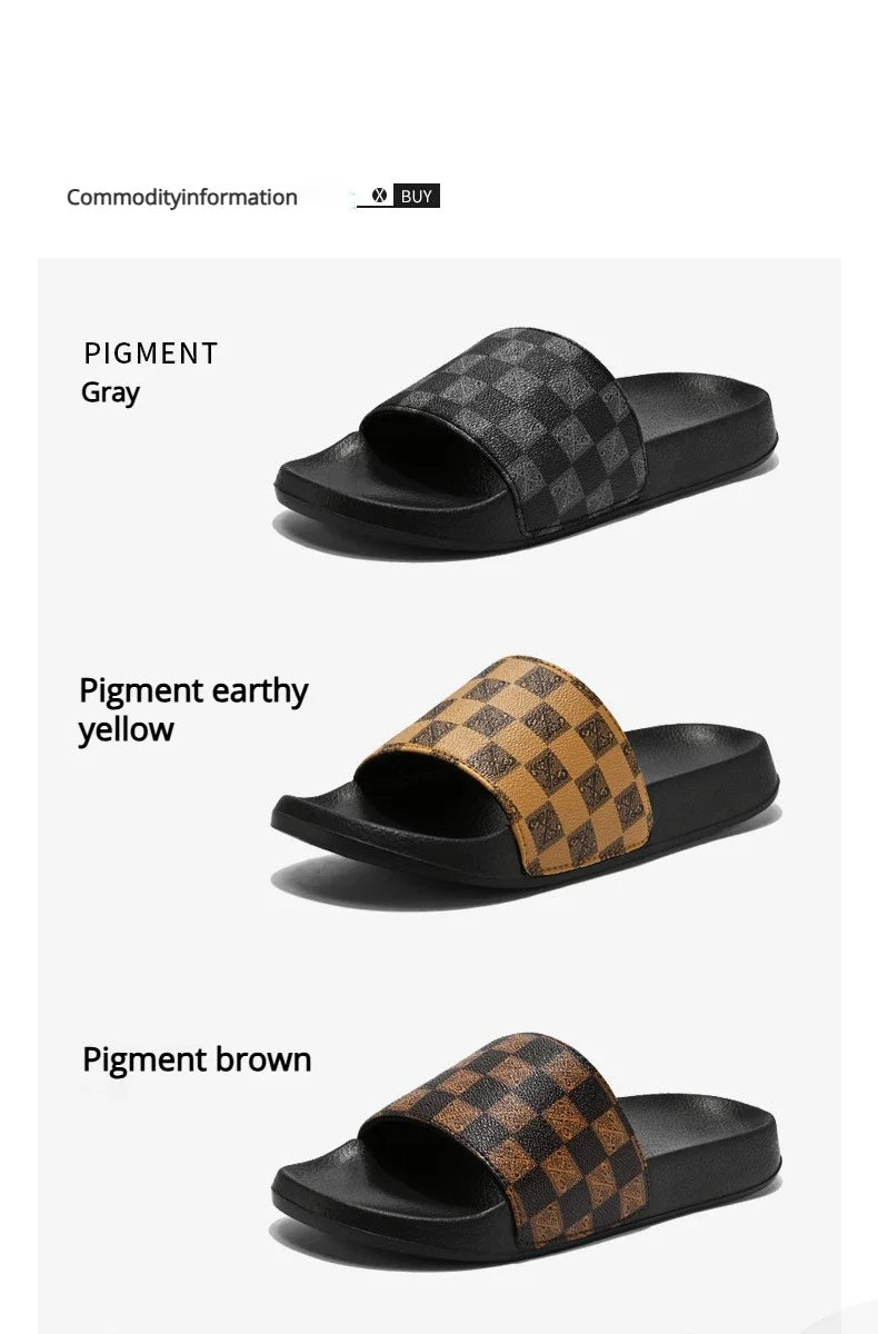 Summer Checkerboard Checkered Color-blocking Fashionable and Durable Soft-soled One-step Comfortable Men's Flip-flops