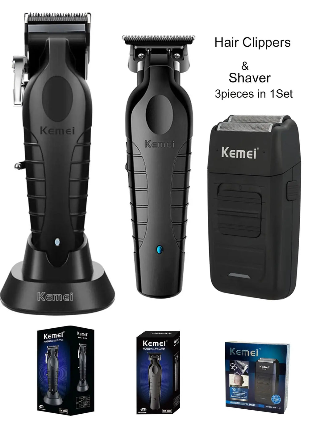 KM2296 Kemei Original Professional Rechargeable Hair Trimmer Adjustable Hair Clipper USB Carving Barber Salon