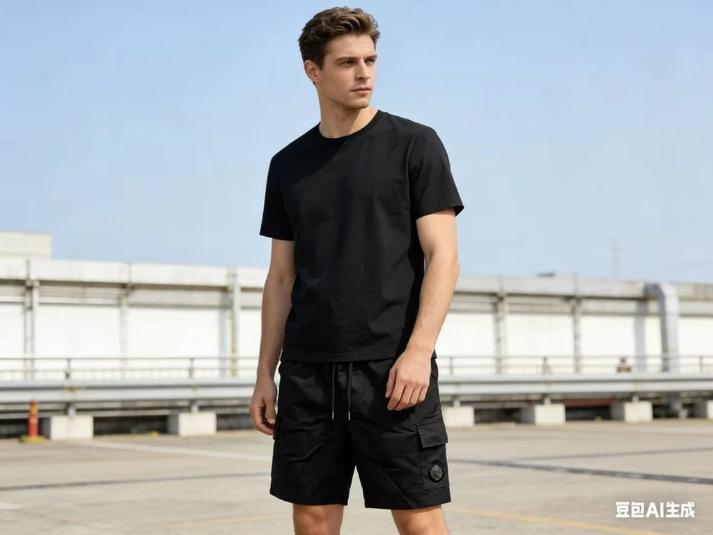 CP couple men's workwear shorts European and American loose summer multi pocket drawstring handsome five quarter pants