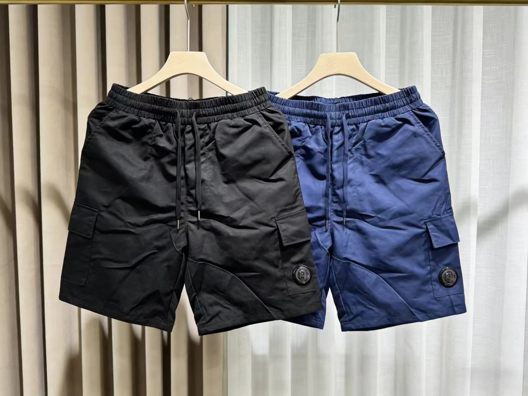 CP couple men's workwear shorts European and American loose summer multi pocket drawstring handsome five quarter pants