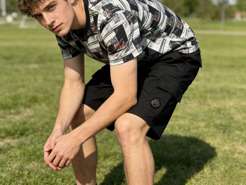 CP couple men's workwear shorts European and American loose summer multi pocket drawstring handsome five quarter pants